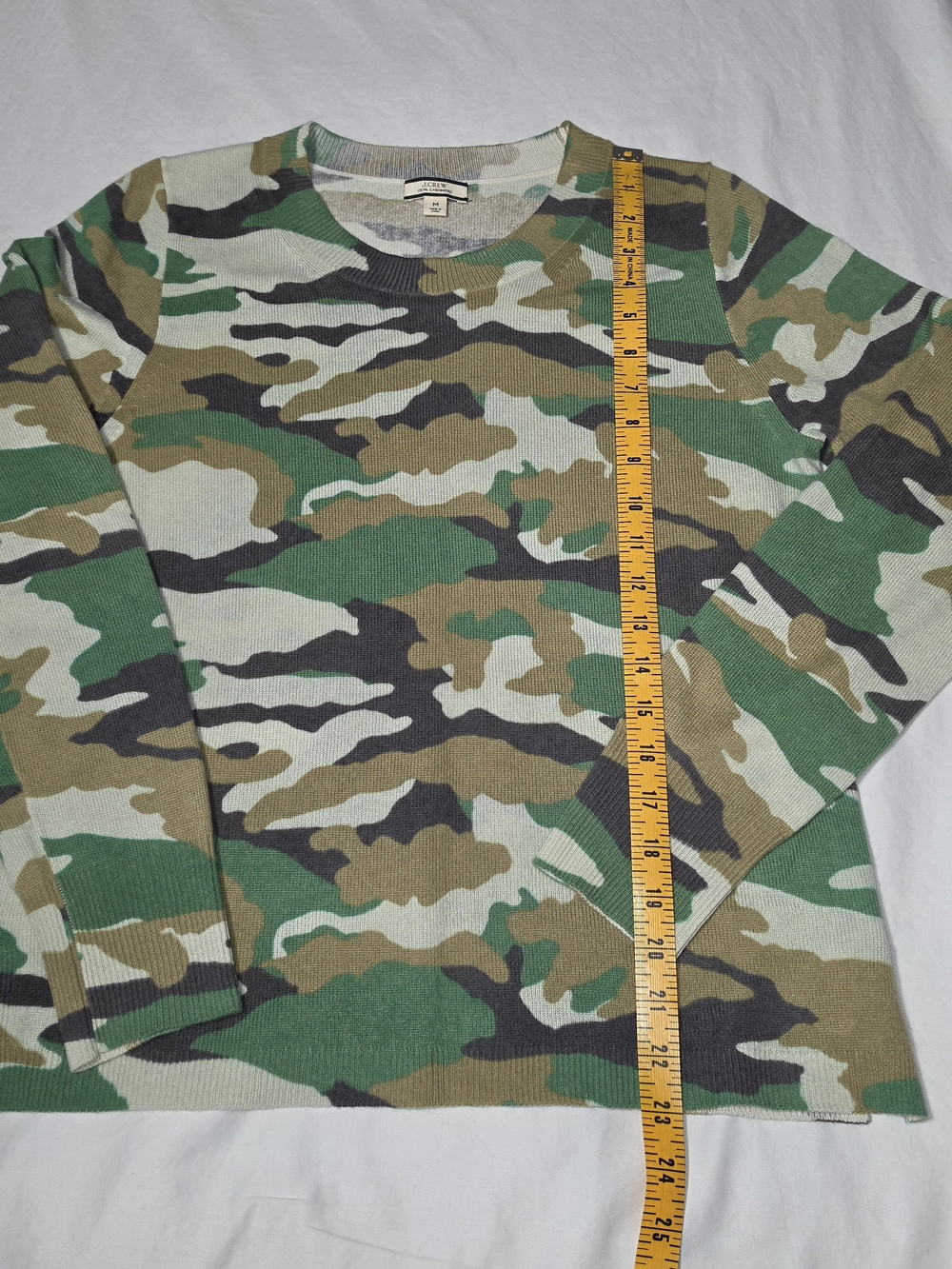Womans Camouflage Print J.Crew 100% Cashmere Sweater.